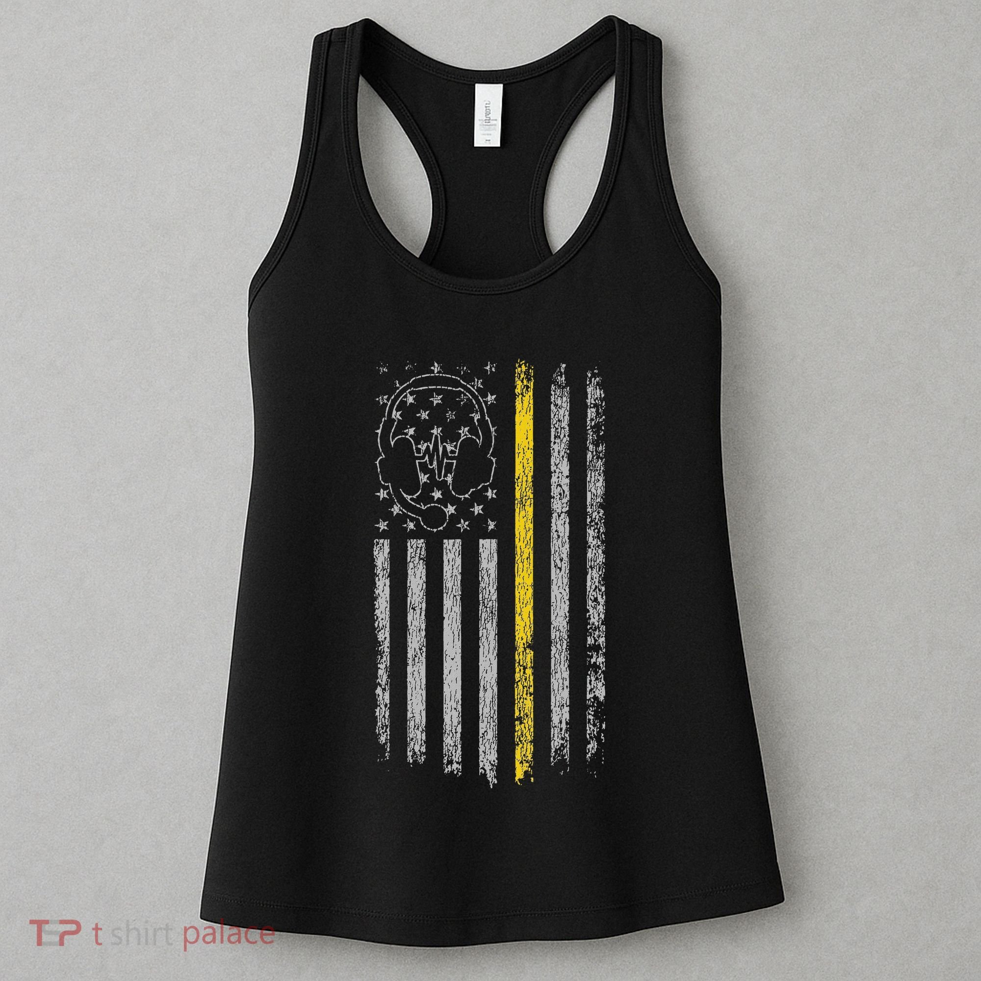 911 Dispatcher Thin Gold Yellow Line American Flag Women's Tank Top