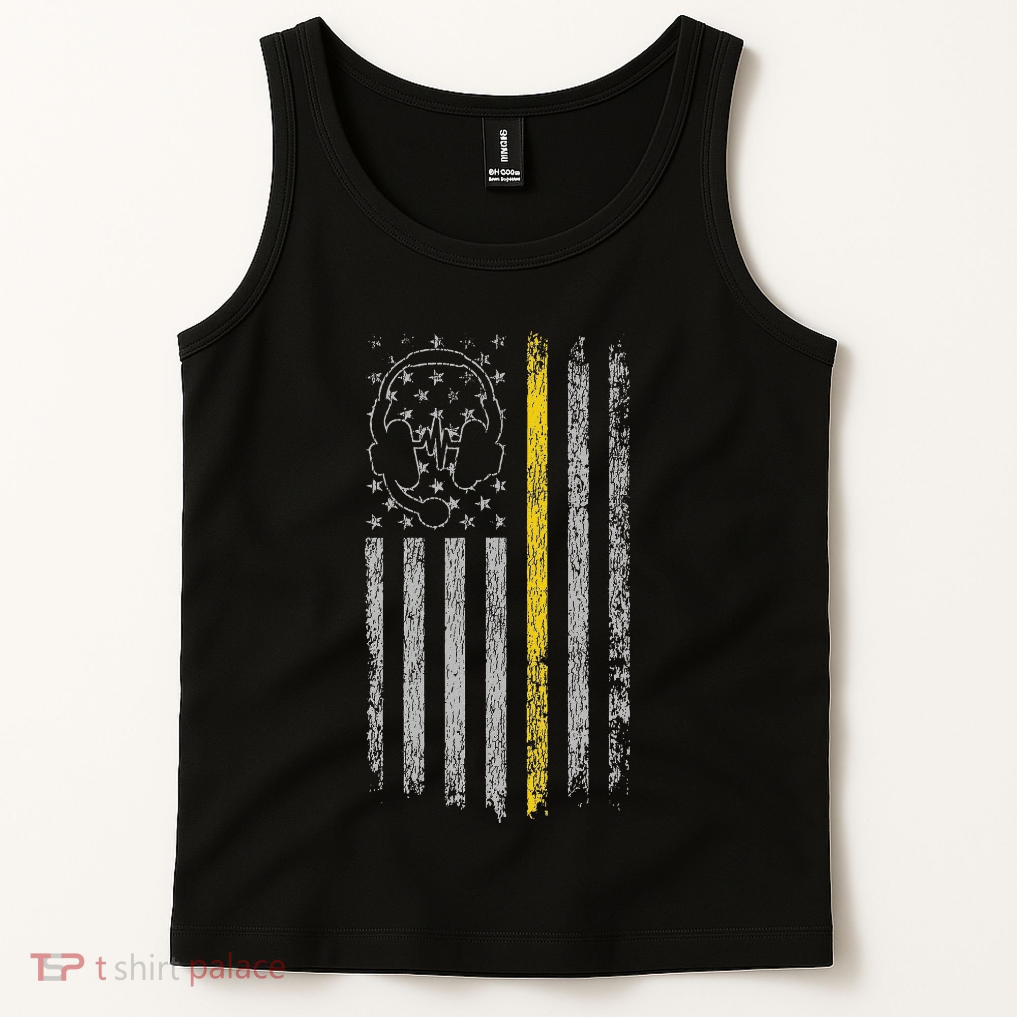 911 Dispatcher Thin Gold Yellow Line American Flag Tank Top