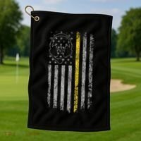 911 Dispatcher Thin Gold Yellow Line American Flag Golf Towel thumb 1