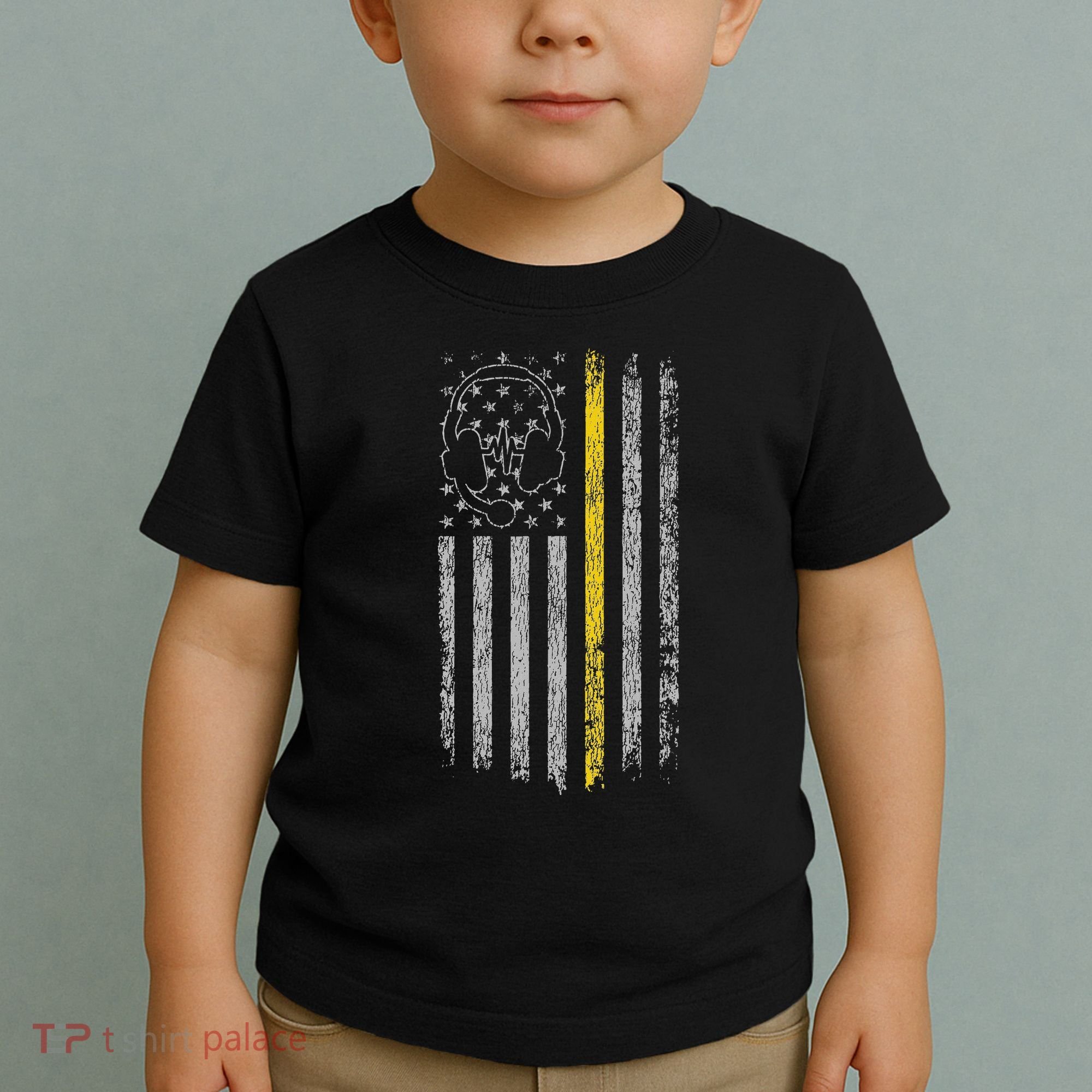 911 Dispatcher Thin Gold Yellow Line American Flag Toddler T-Shirt