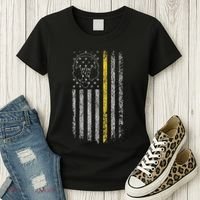 911 Dispatcher Thin Gold Yellow Line American Flag Women's T-Shirt thumb 3