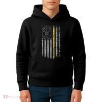 911 Dispatcher Thin Gold Yellow Line American Flag Kids Hoodie thumb 4