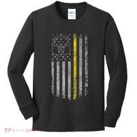 911 Dispatcher Thin Gold Yellow Line American Flag Kids Long Sleeve Shirt thumb 0