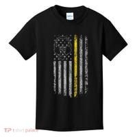 911 Dispatcher Thin Gold Yellow Line American Flag Kids T-Shirt thumb 0