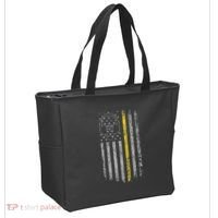 911 Dispatcher Thin Gold Yellow Line American Flag Tote Bag thumb 2
