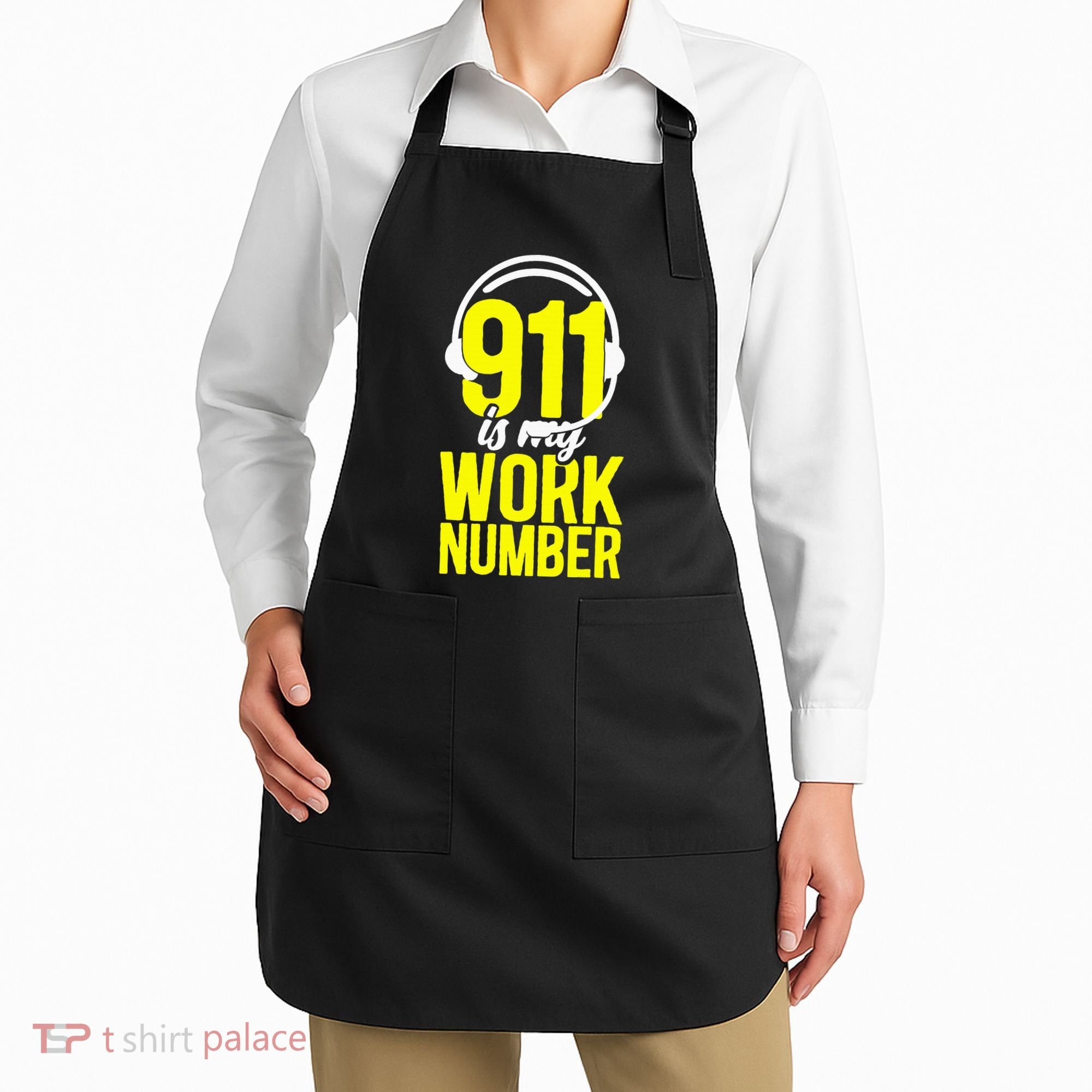 911 Dispatcher Thin Gold Yellow Line 911 Is My Work Number Apron