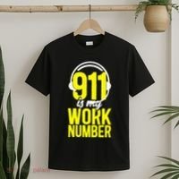 911 Dispatcher Thin Gold Yellow Line 911 Is My Work Number T-Shirt thumb 2