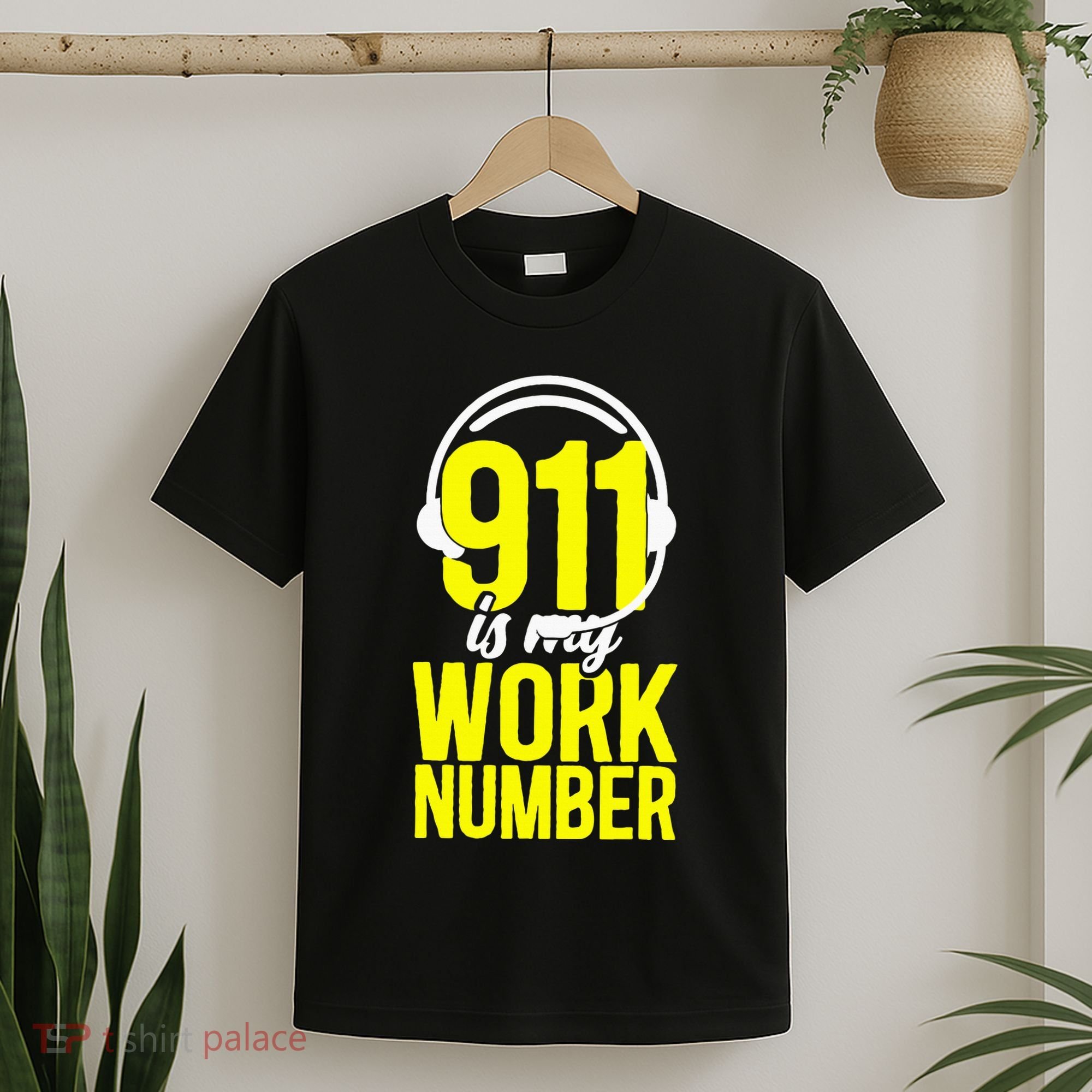 911 Dispatcher Thin Gold Yellow Line 911 Is My Work Number T-Shirt