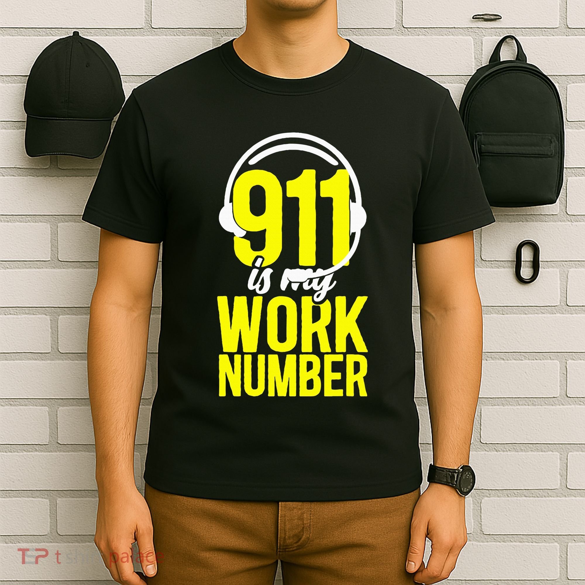 911 Dispatcher Thin Gold Yellow Line 911 Is My Work Number T-Shirt