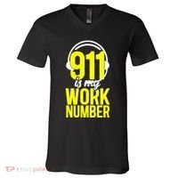 911 Dispatcher Thin Gold Yellow Line 911 Is My Work Number V-Neck T-Shirt thumb 0