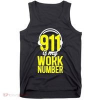 911 Dispatcher Thin Gold Yellow Line 911 Is My Work Number Tank Top thumb 0