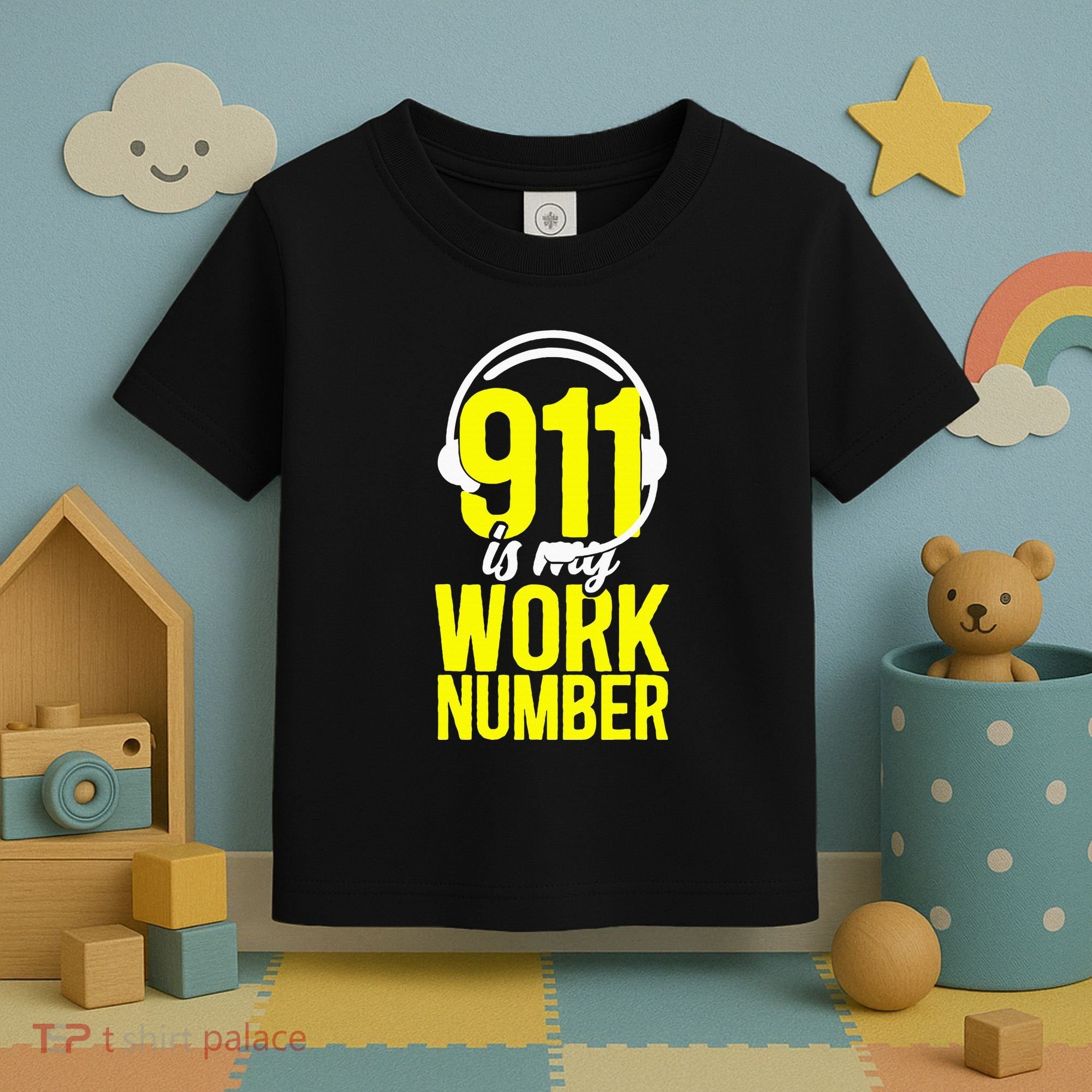 911 Dispatcher Thin Gold Yellow Line 911 Is My Work Number Toddler T-Shirt