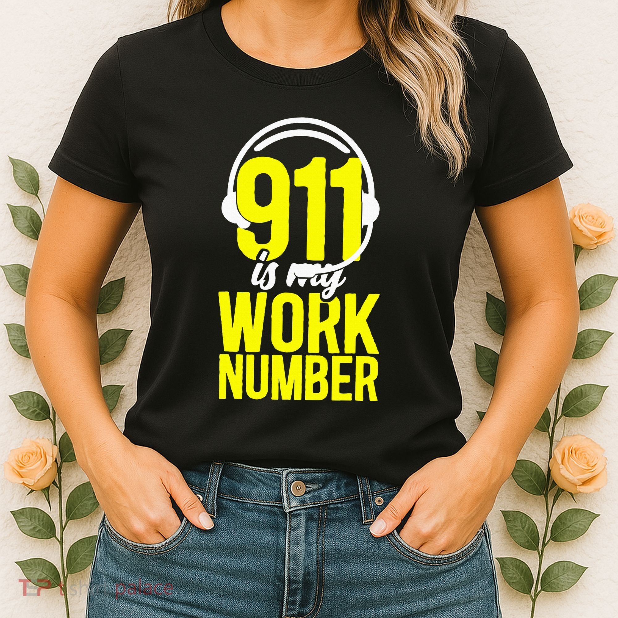 911 Dispatcher Thin Gold Yellow Line 911 Is My Work Number Women's T-Shirt