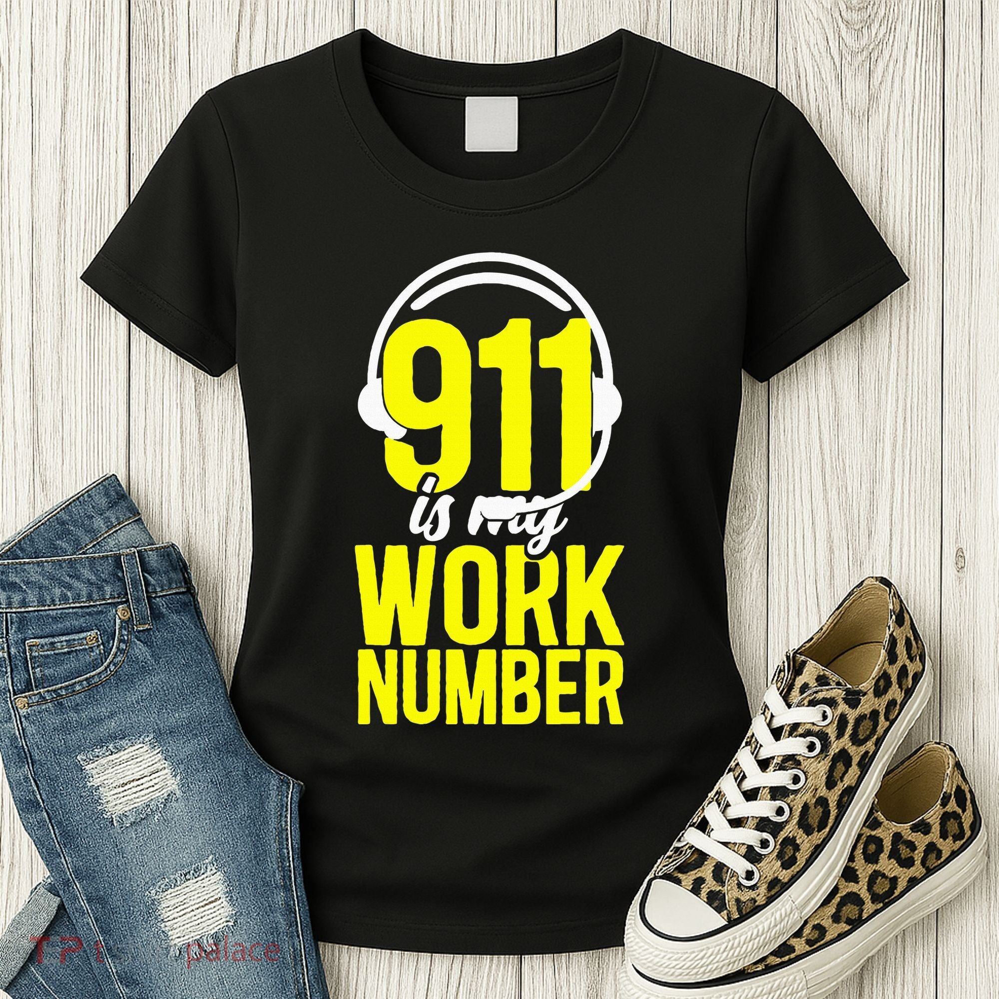 911 Dispatcher Thin Gold Yellow Line 911 Is My Work Number Women's T-Shirt