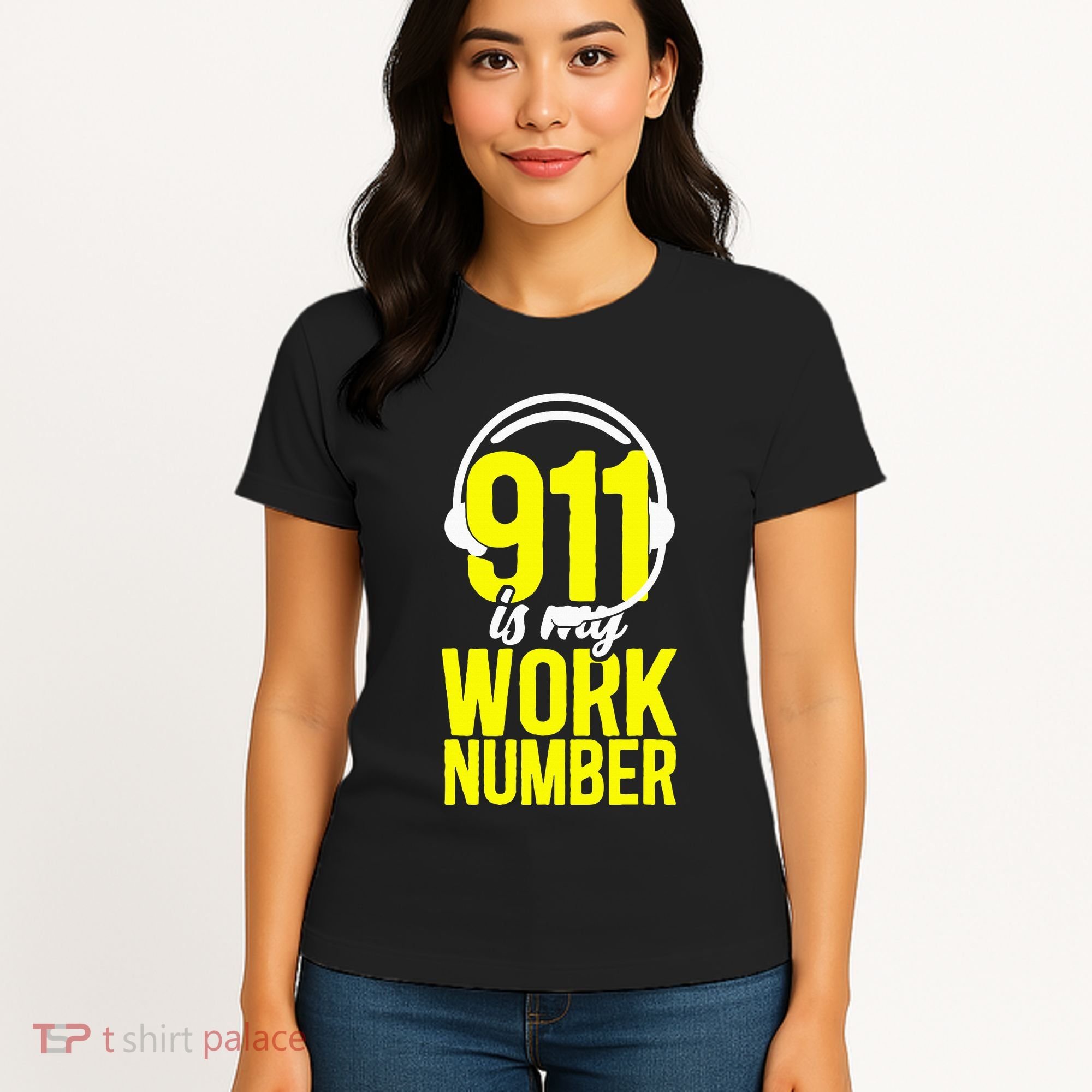 911 Dispatcher Thin Gold Yellow Line 911 Is My Work Number Women's T-Shirt