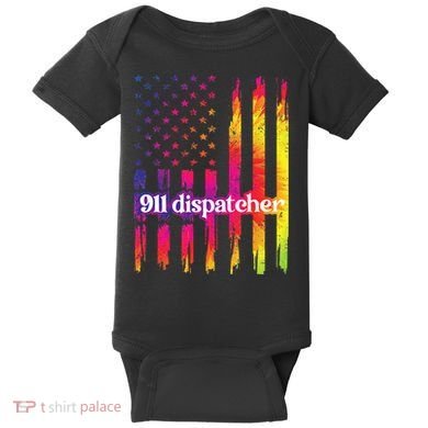 911 Dispatcher US Flag Emergency Dispatcher Baby Bodysuit