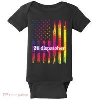 911 Dispatcher US Flag Emergency Dispatcher Baby Bodysuit thumb 0