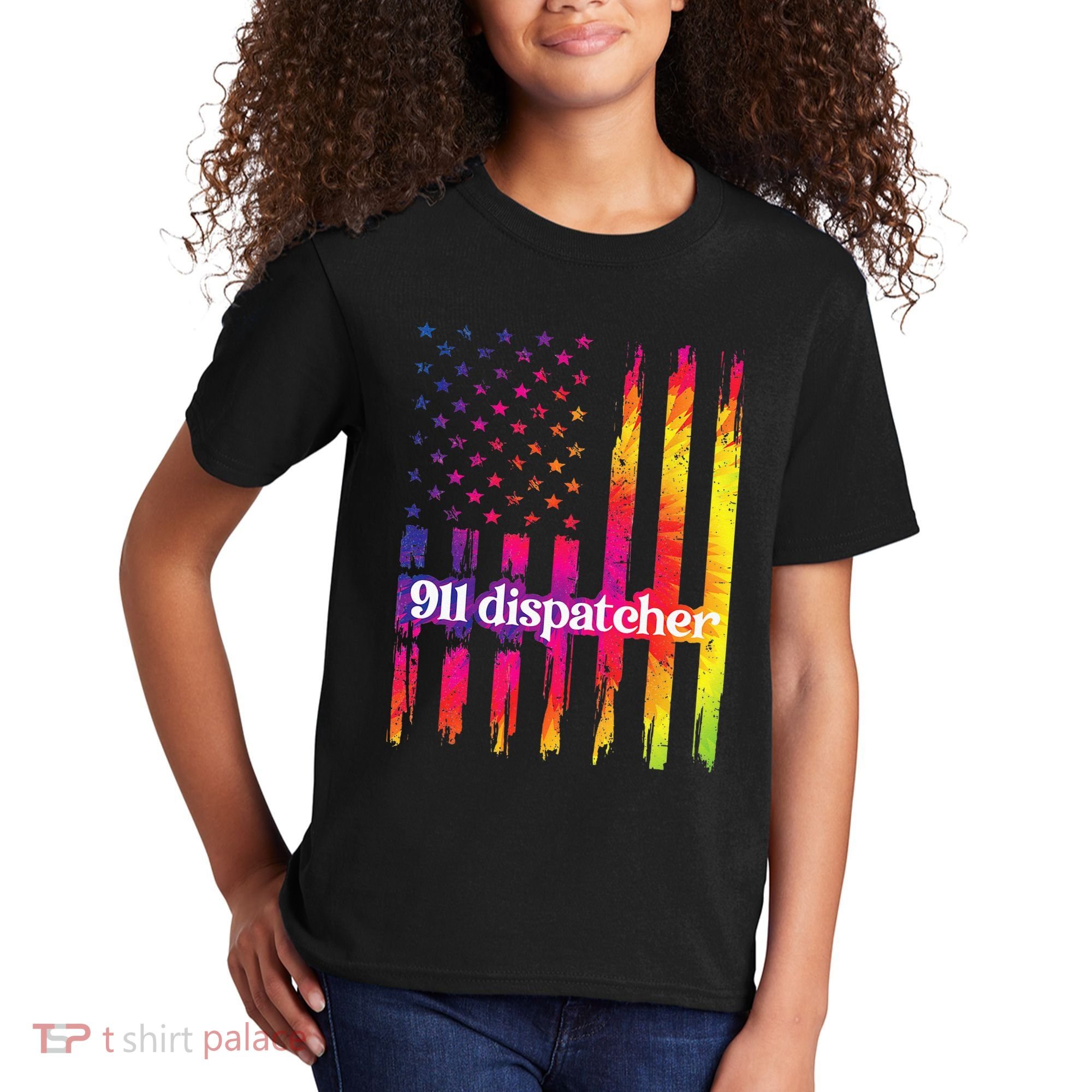 911 Dispatcher US Flag Emergency Dispatcher Kids T-Shirt