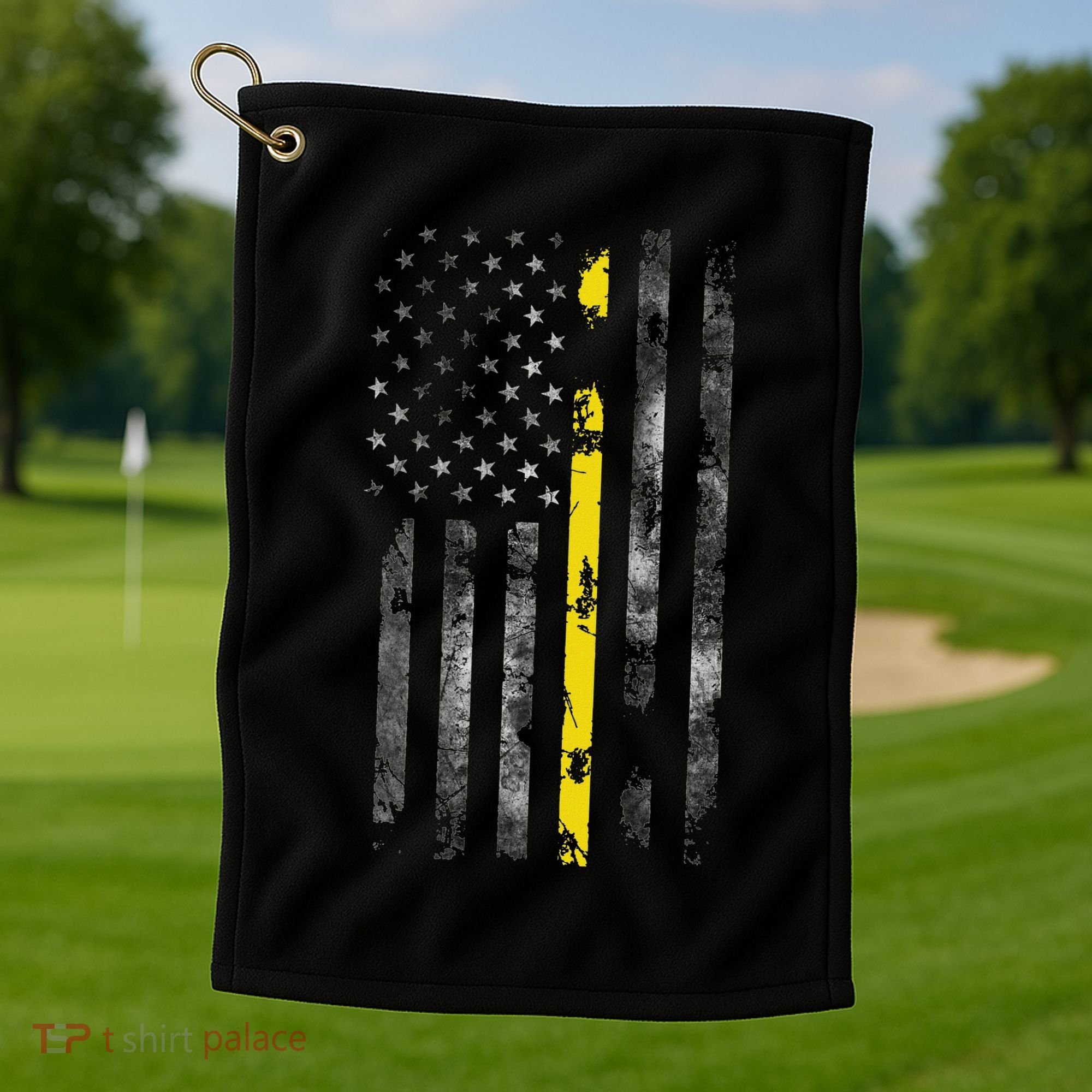 911 Dispatcher With The American Flag On The Back Golf Towel