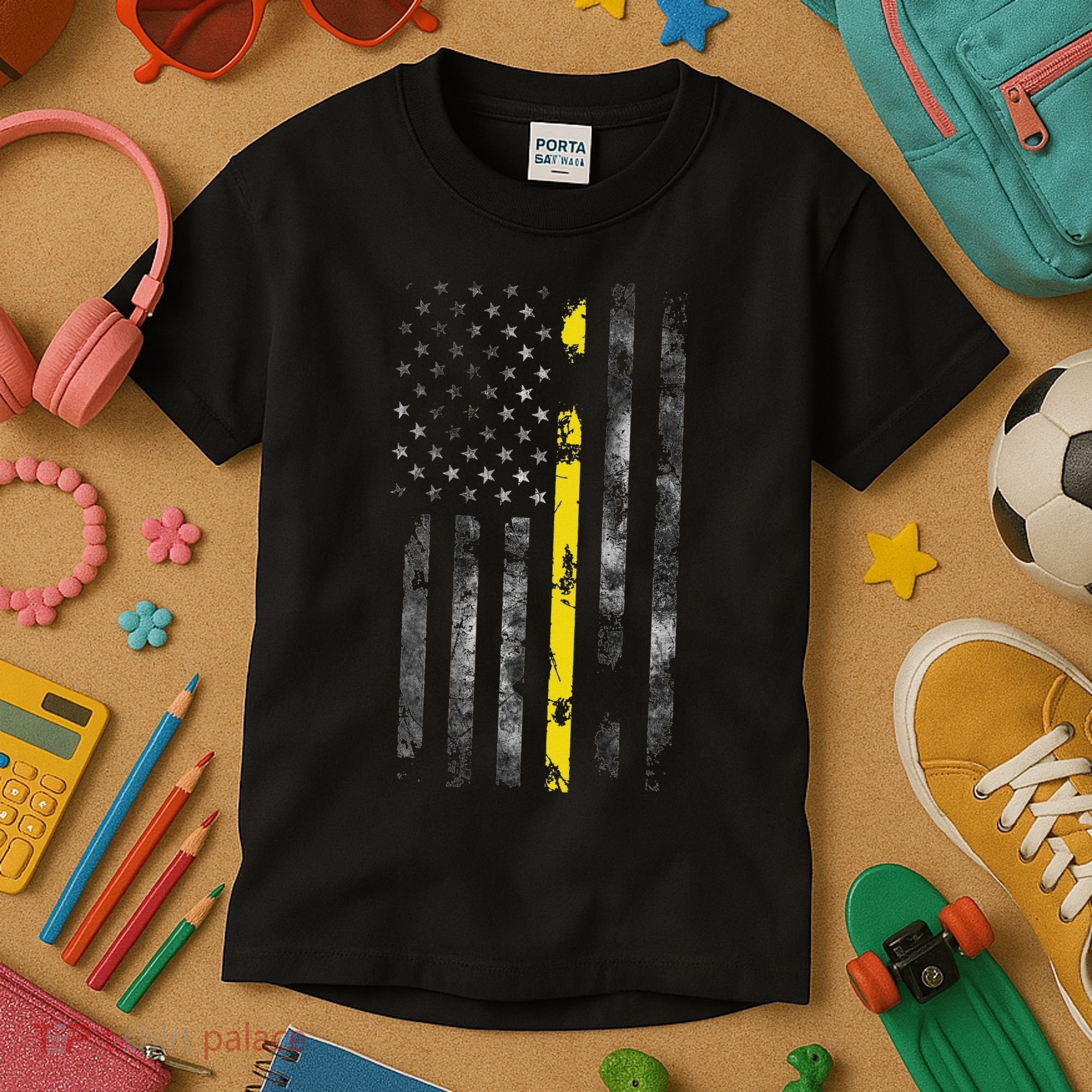 911 Dispatcher With The American Flag On The Back Kids T-Shirt