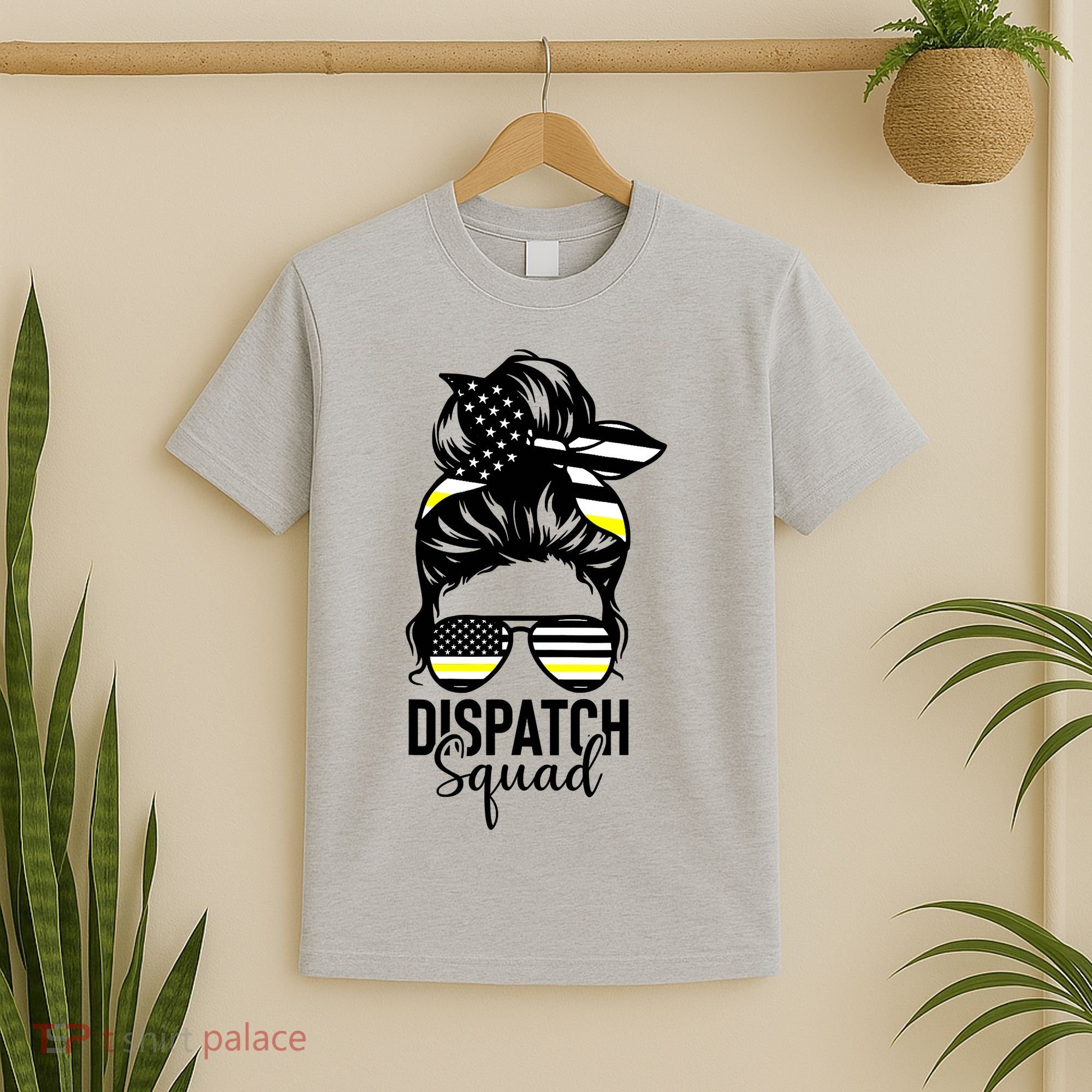 911 Dispatcher Week Dispatch Squad American Flag Messy Bun T-Shirt