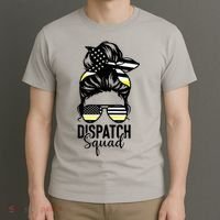 911 Dispatcher Week Dispatch Squad American Flag Messy Bun T-Shirt thumb 3