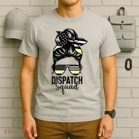 911 Dispatcher Week Dispatch Squad American Flag Messy Bun T-Shirt thumb 6
