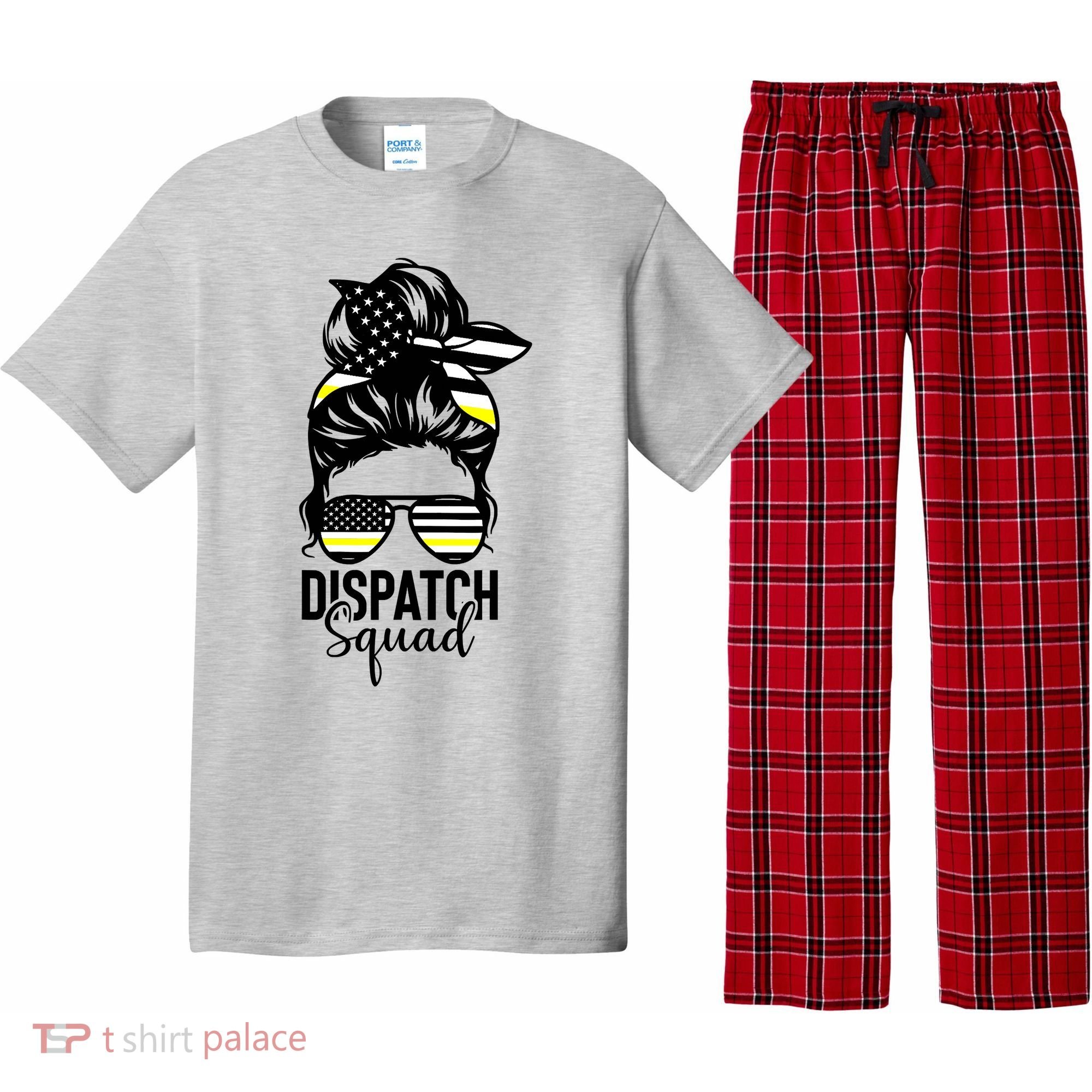 911 Dispatcher Week Dispatch Squad American Flag Messy Bun Pajama Set