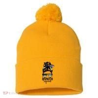 911 Dispatcher Week Dispatch Squad American Flag Messy Bun Pom Pom 12in Knit Beanie thumb 0