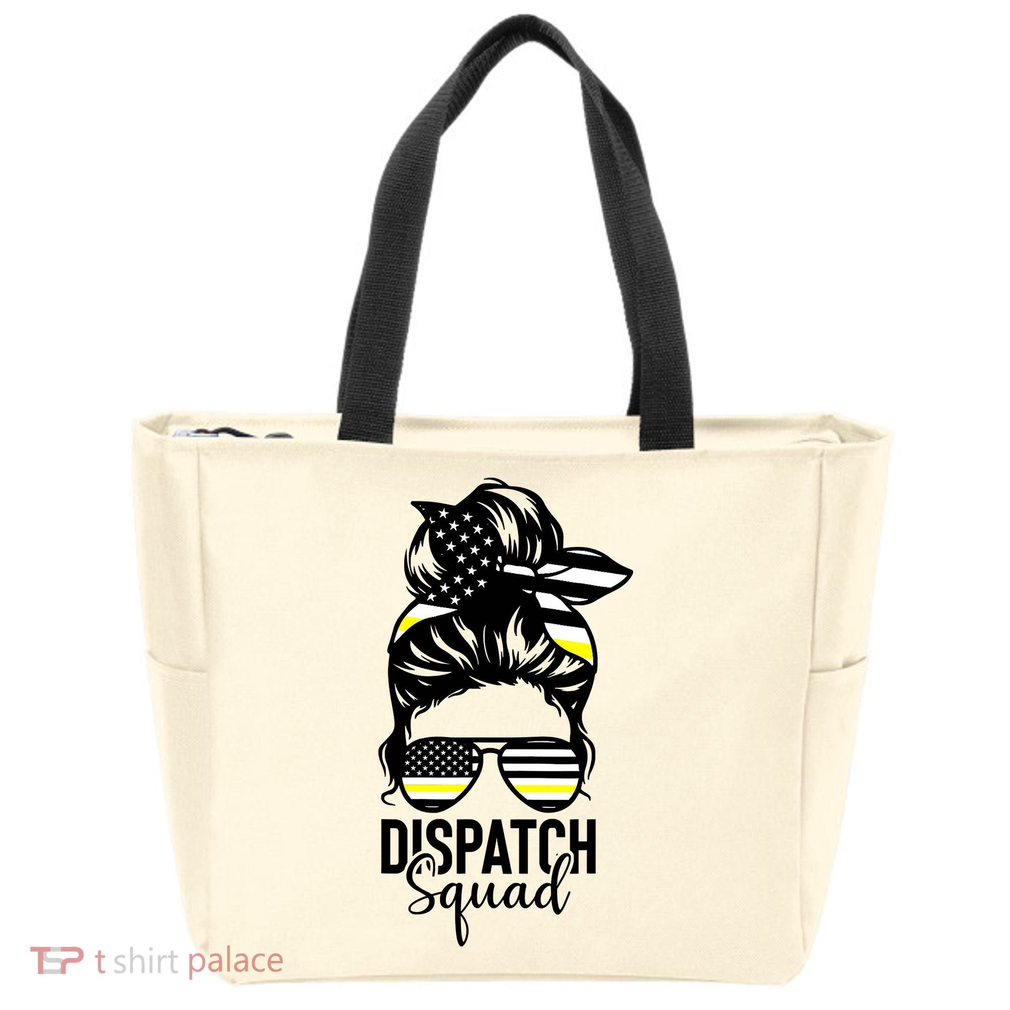 911 Dispatcher Week Dispatch Squad American Flag Messy Bun Tote Bag
