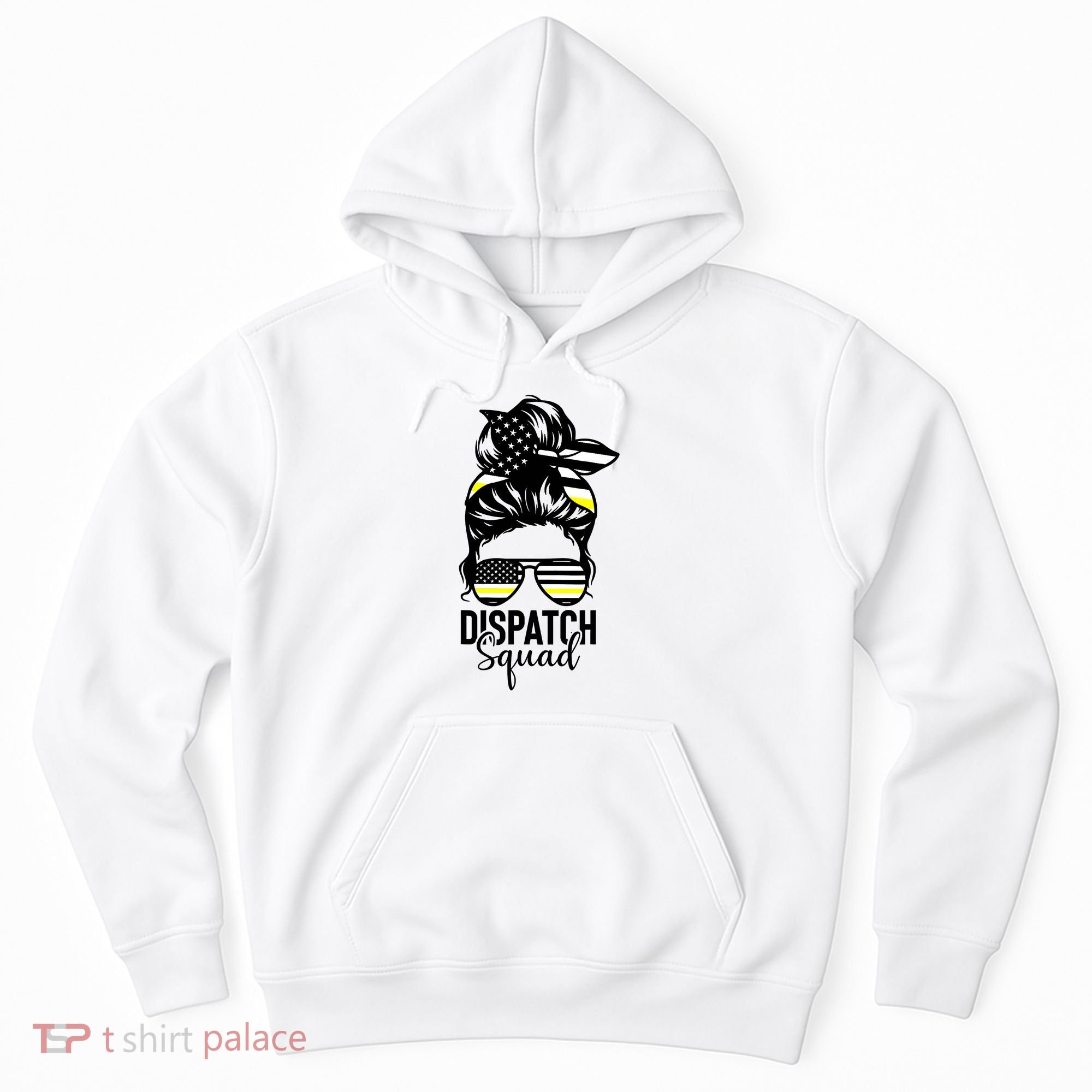911 Dispatcher Week Dispatch Squad American Flag Messy Bun Hoodie