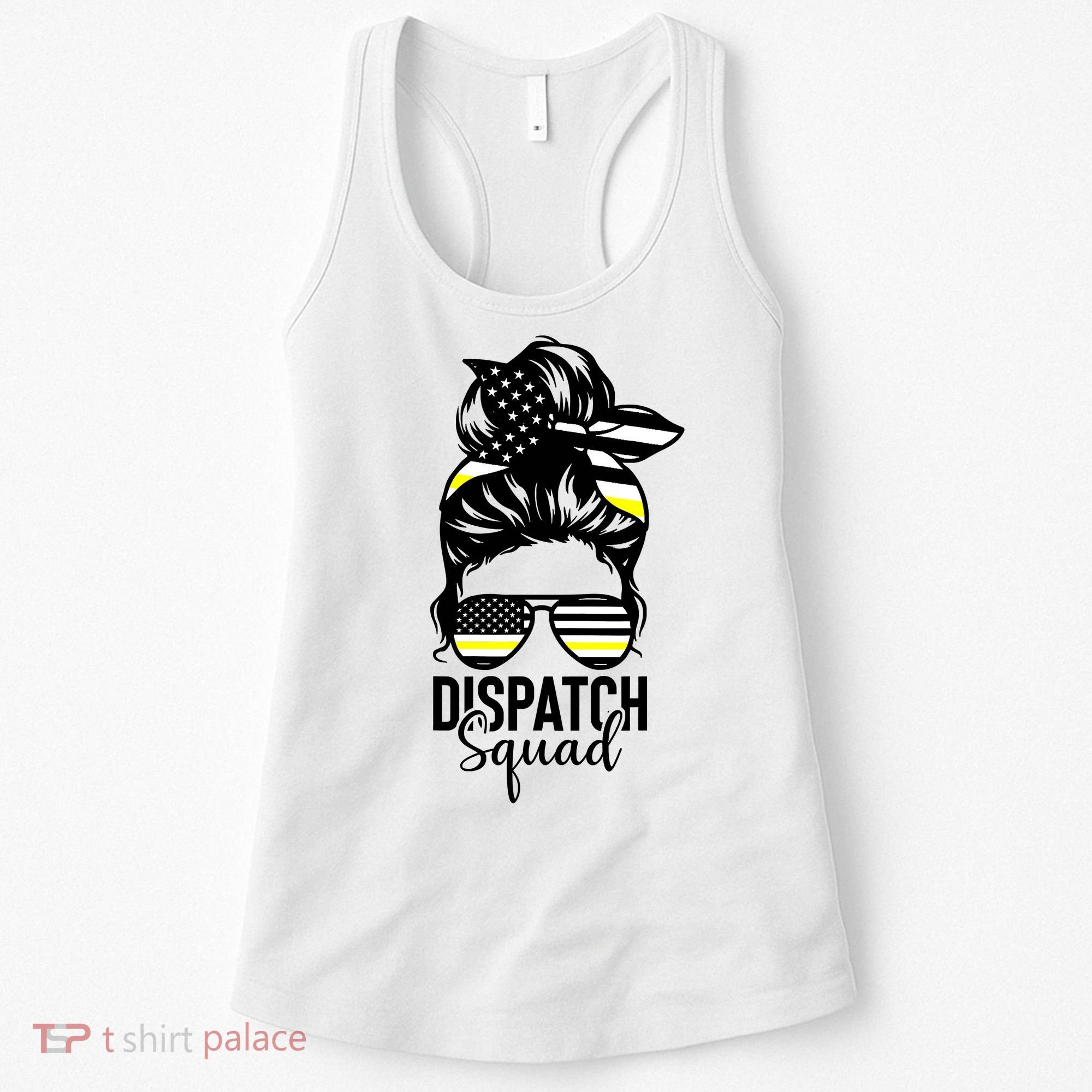 911 Dispatcher Week Dispatch Squad American Flag Messy Bun Women's Tank Top