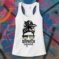 911 Dispatcher Week Dispatch Squad American Flag Messy Bun Women's Tank Top thumb 3