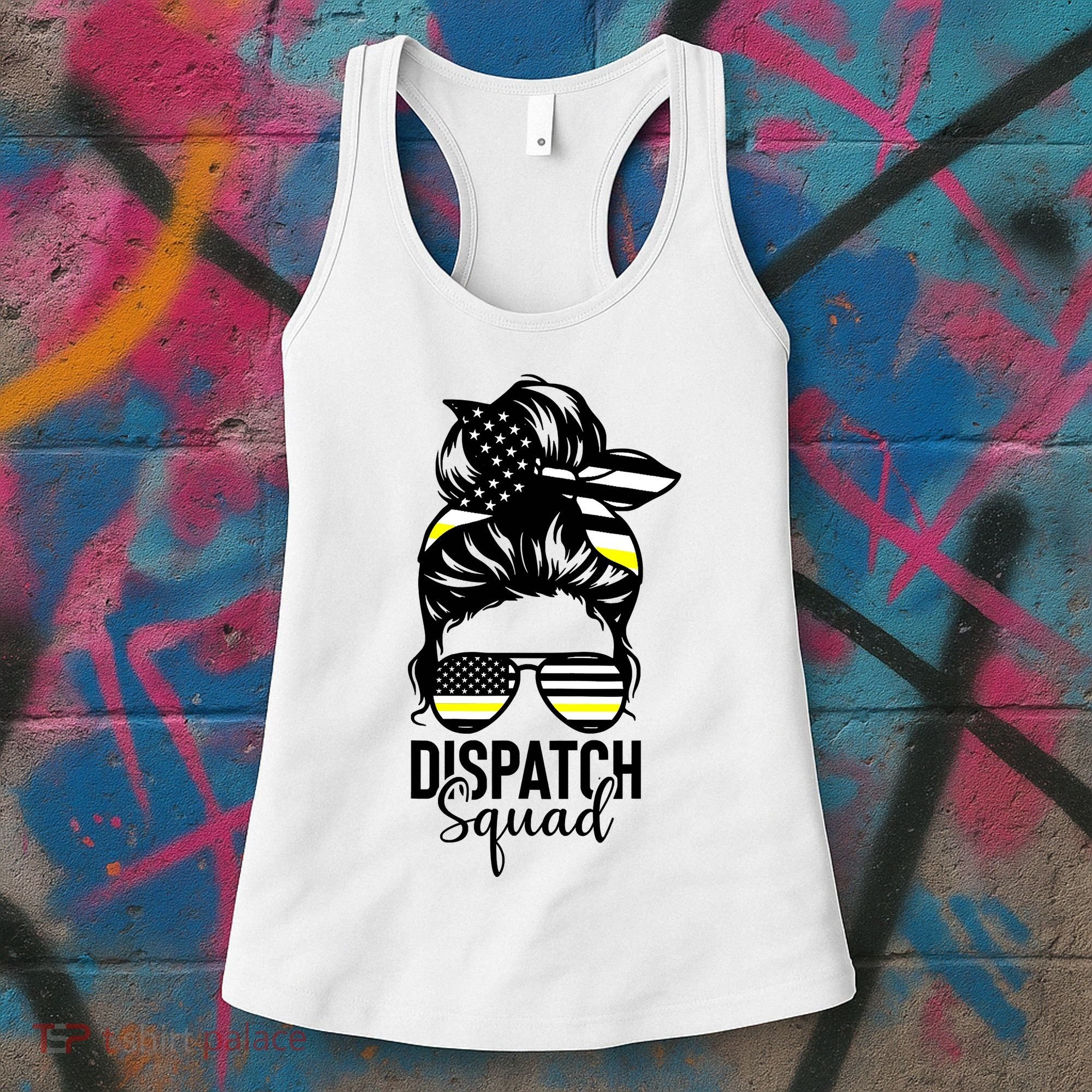 911 Dispatcher Week Dispatch Squad American Flag Messy Bun Women's Tank Top