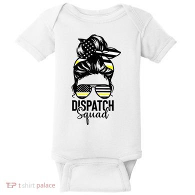 911 Dispatcher Week Dispatch Squad American Flag Messy Bun Baby Bodysuit