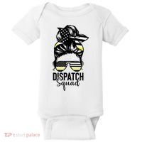 911 Dispatcher Week Dispatch Squad American Flag Messy Bun Baby Bodysuit thumb 0