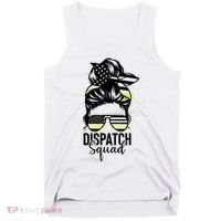 911 Dispatcher Week Dispatch Squad American Flag Messy Bun Tank Top thumb 0