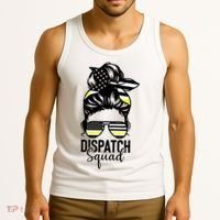 911 Dispatcher Week Dispatch Squad American Flag Messy Bun Tank Top thumb 3
