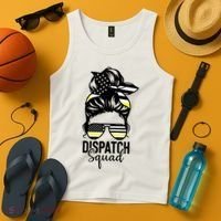 911 Dispatcher Week Dispatch Squad American Flag Messy Bun Tank Top thumb 4