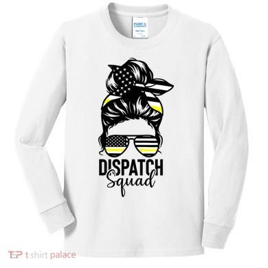 911 Dispatcher Week Dispatch Squad American Flag Messy Bun Kids Long Sleeve Shirt