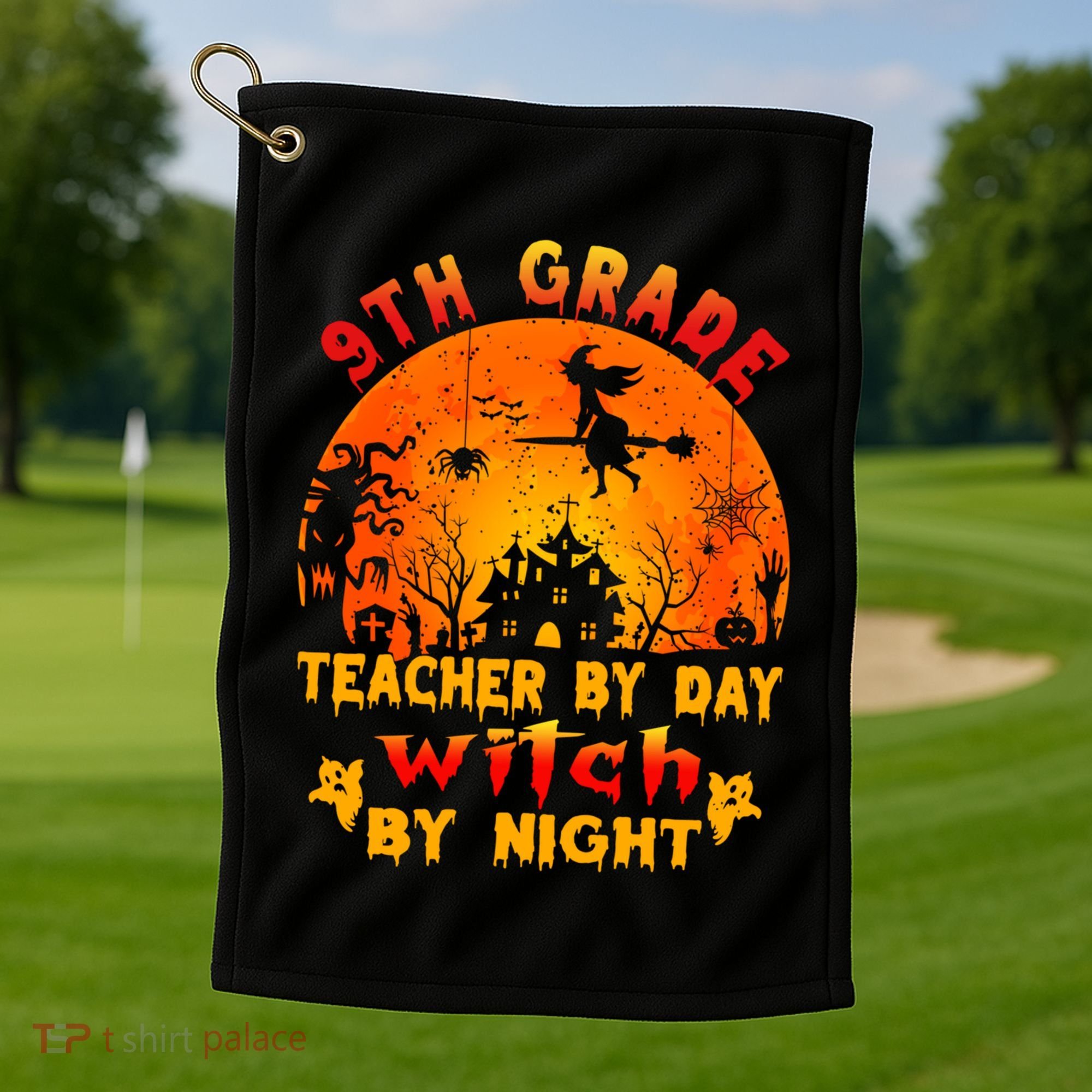 9Th Grade Teacher By Day Witch By Night Costume Halloween Gift Golf Towel