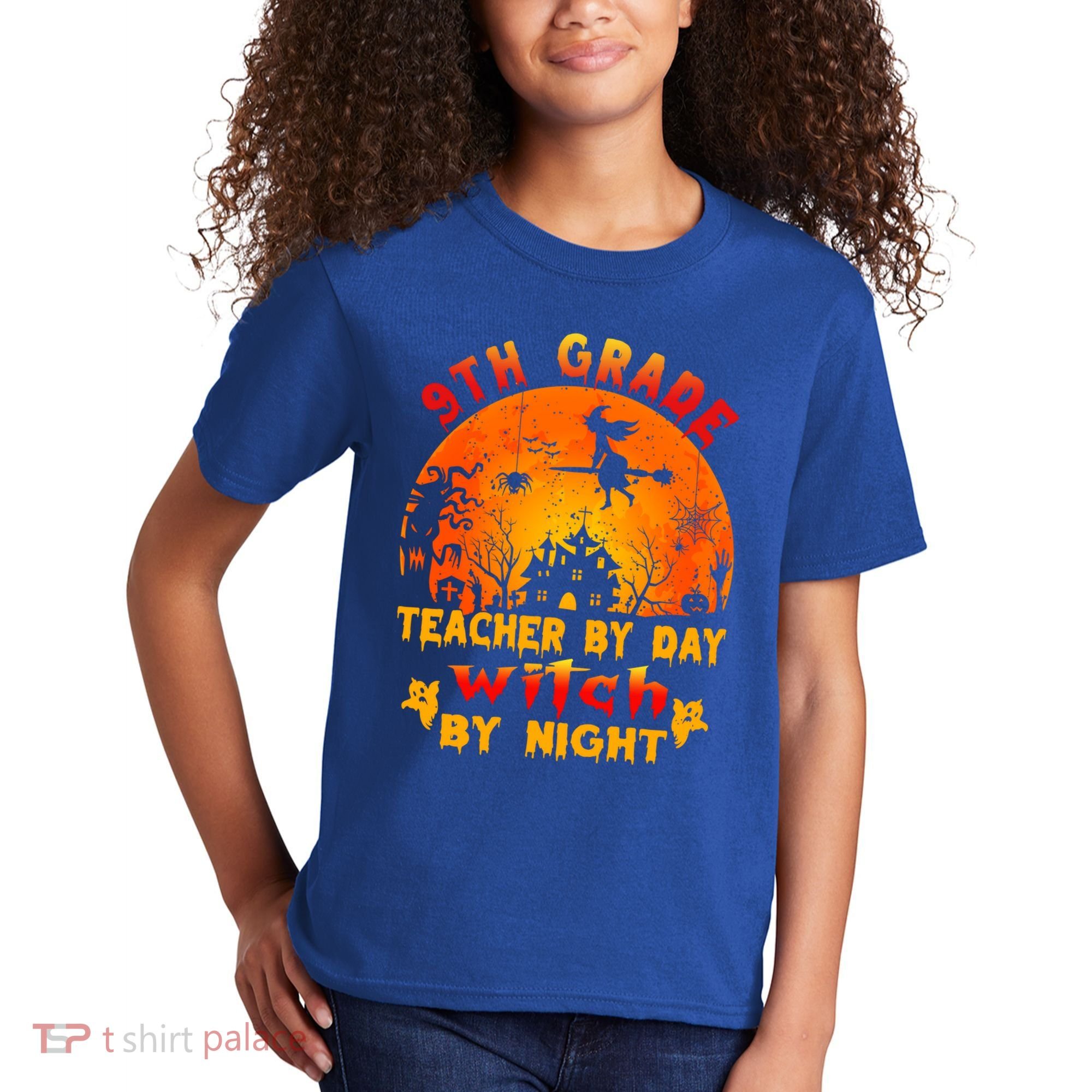9Th Grade Teacher By Day Witch By Night Costume Halloween Gift Kids T-Shirt