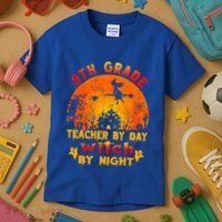 9Th Grade Teacher By Day Witch By Night Costume Halloween Gift Kids T-Shirt thumb 3