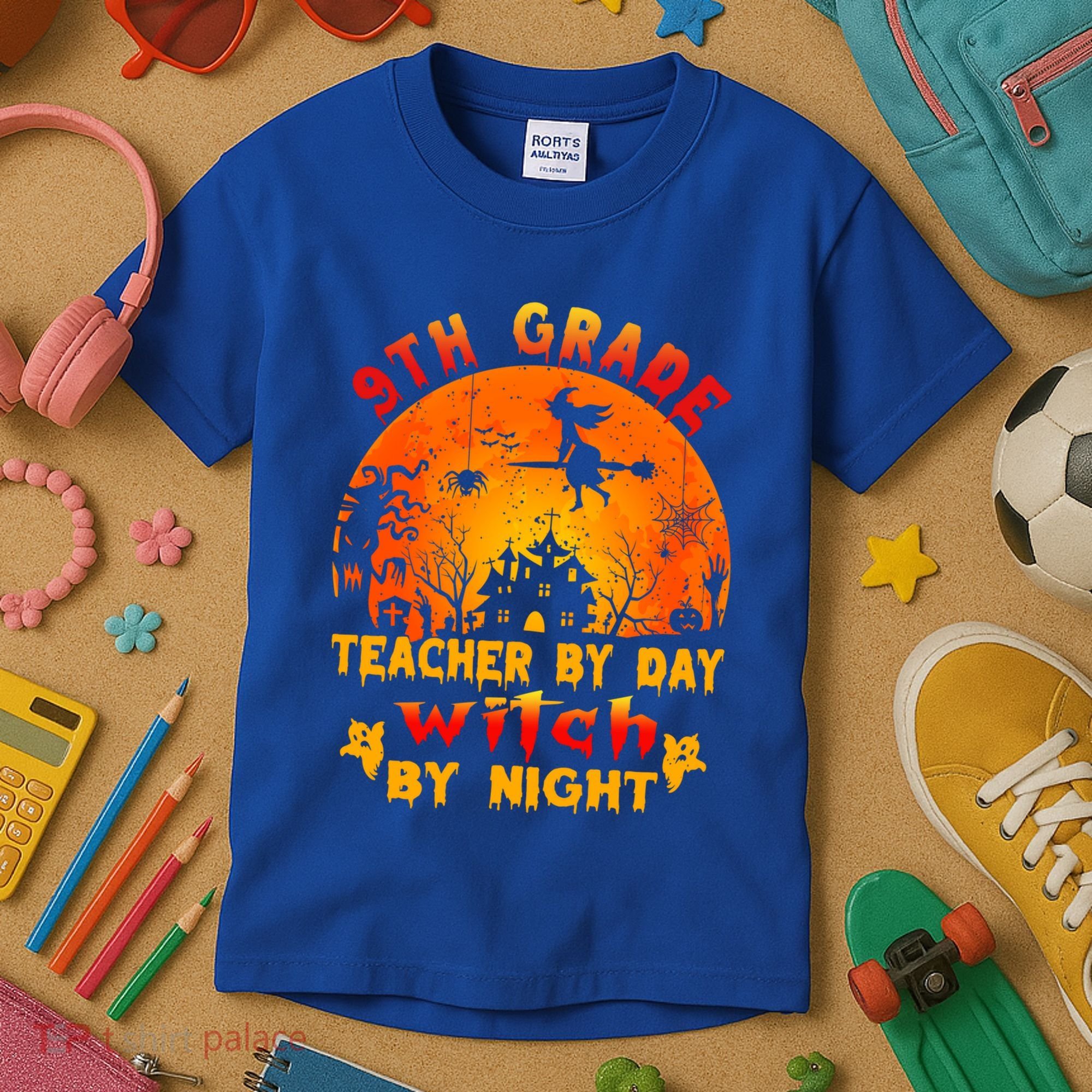 9Th Grade Teacher By Day Witch By Night Costume Halloween Gift Kids T-Shirt