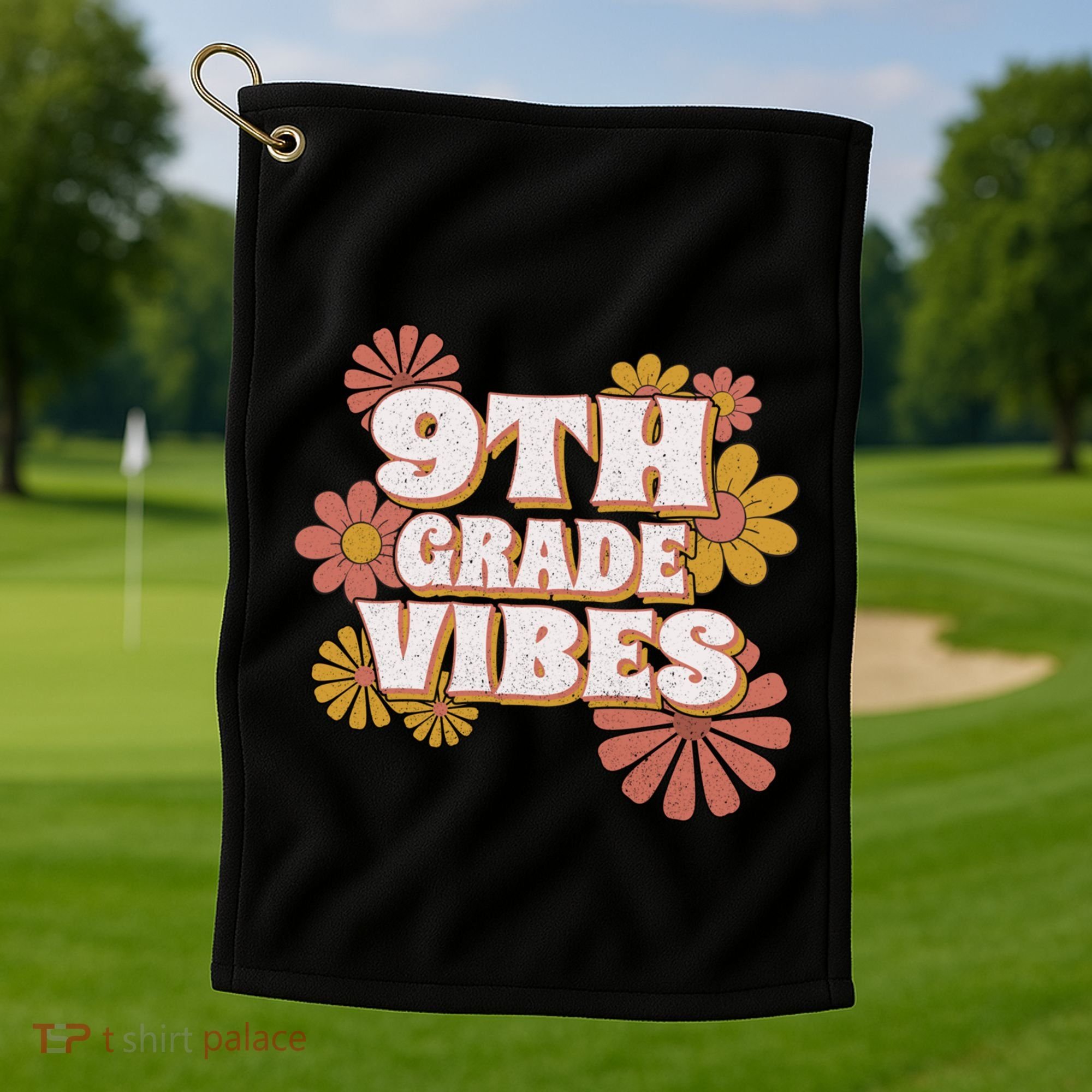 9Th Grade Vibes Gift Ninth Grade Retro Floral Teachers Gift Golf Towel