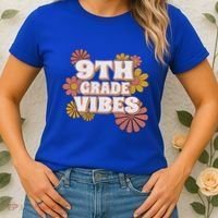 9Th Grade Vibes Gift Ninth Grade Retro Floral Teachers Gift Women's T-Shirt thumb 2