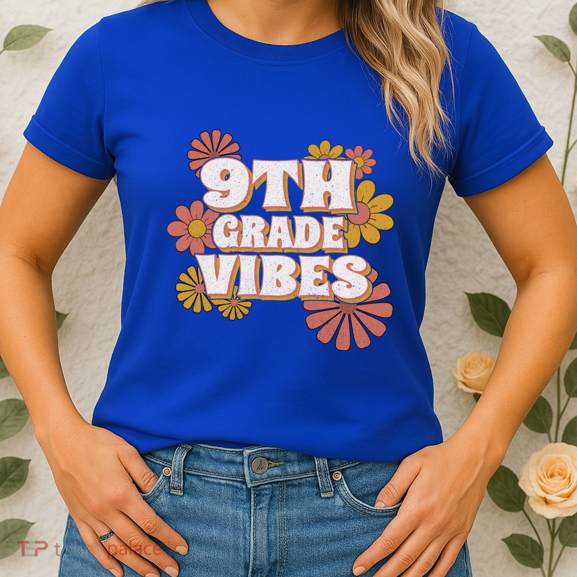 9Th Grade Vibes Gift Ninth Grade Retro Floral Teachers Gift Women's T-Shirt