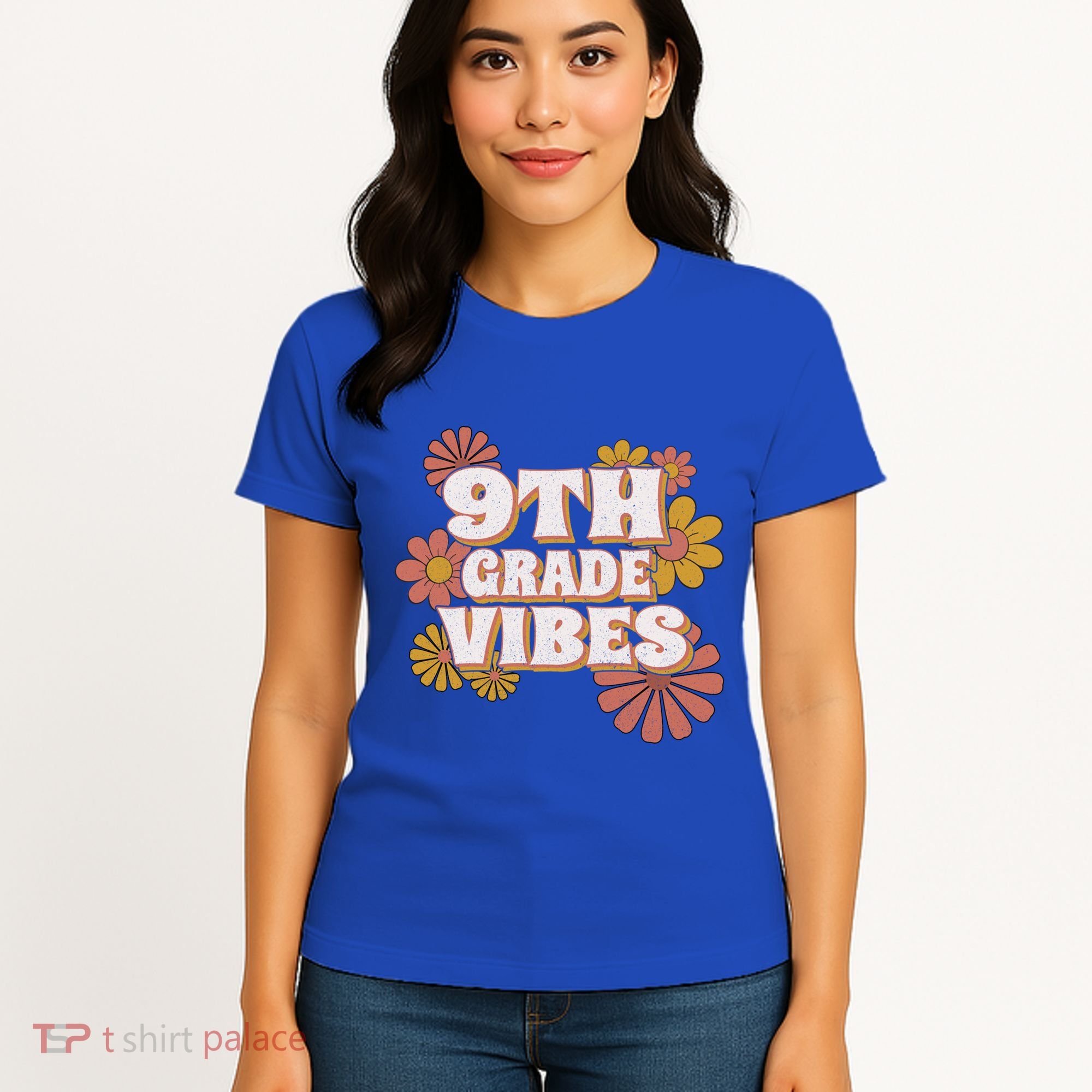 9Th Grade Vibes Gift Ninth Grade Retro Floral Teachers Gift Women's T-Shirt