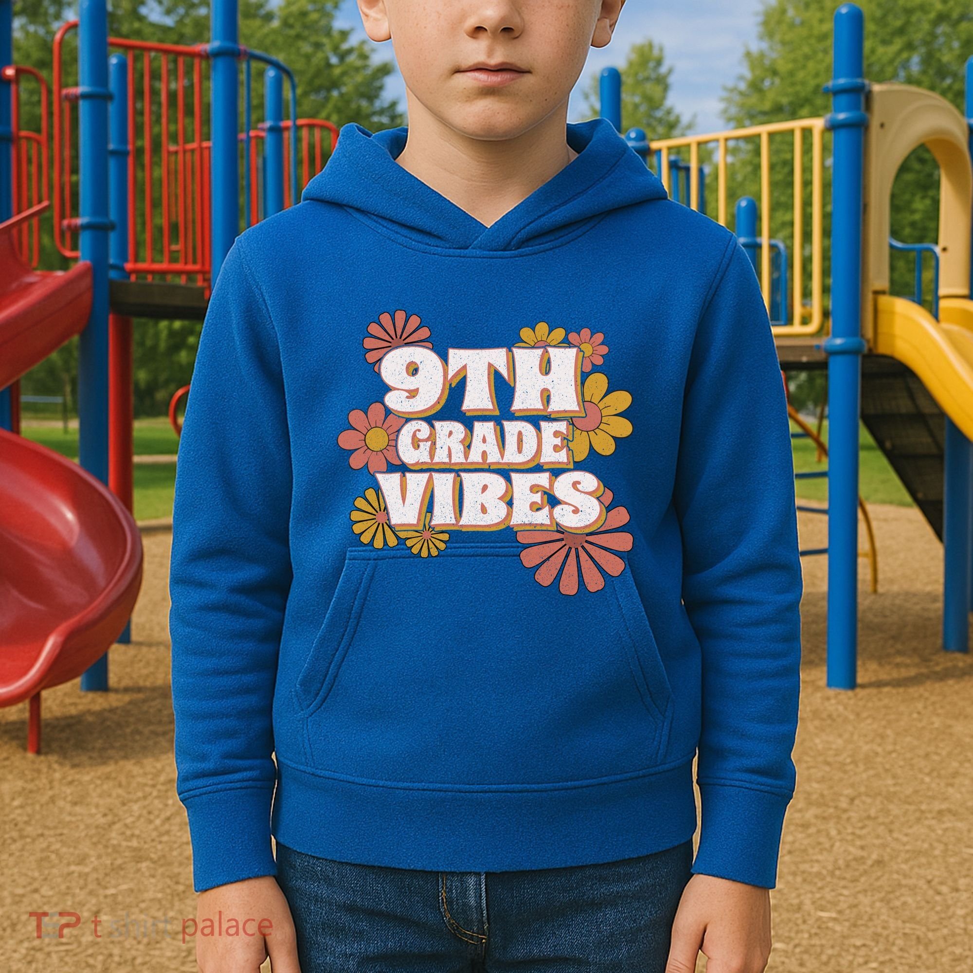 9Th Grade Vibes Gift Ninth Grade Retro Floral Teachers Gift Kids Hoodie