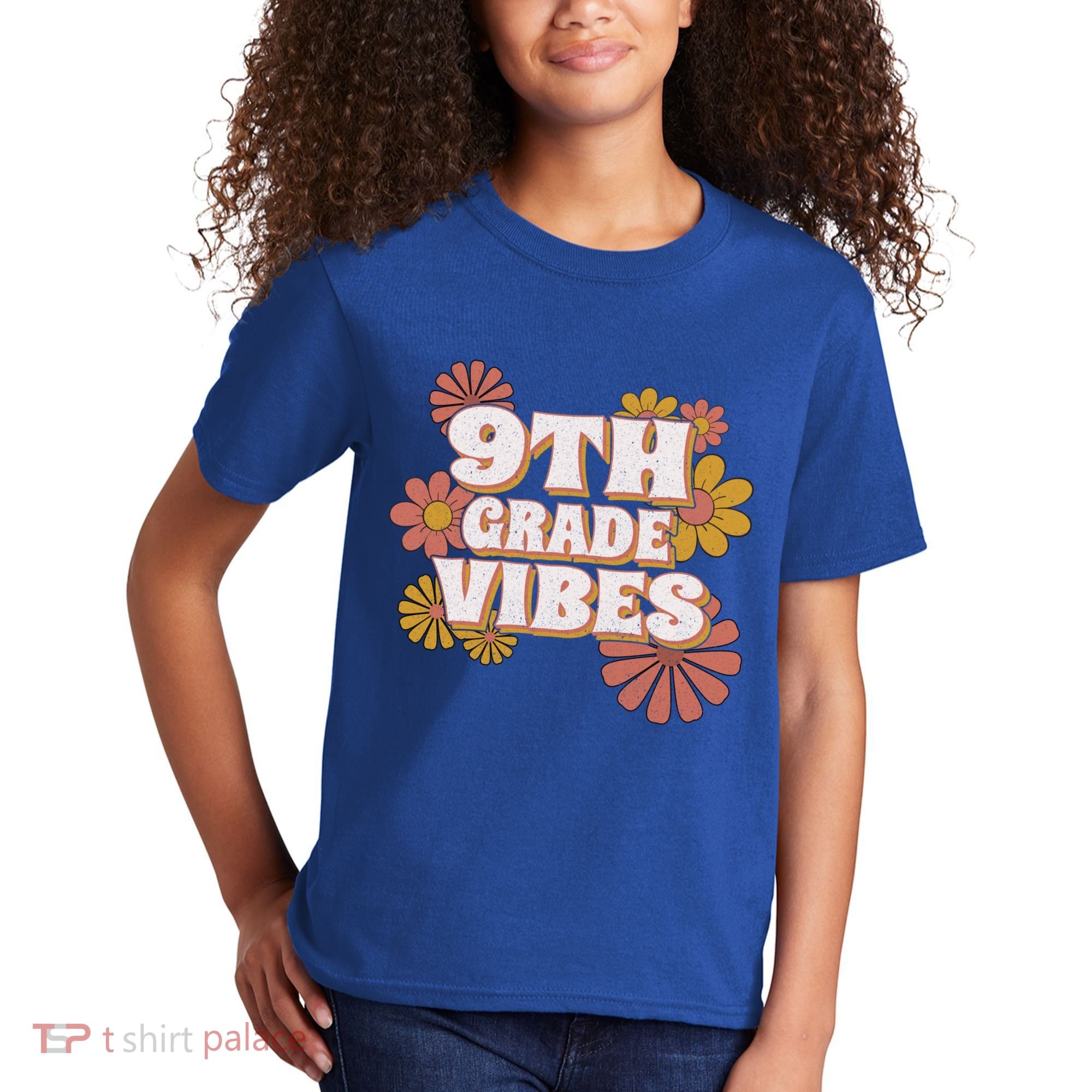 9Th Grade Vibes Gift Ninth Grade Retro Floral Teachers Gift Kids T-Shirt